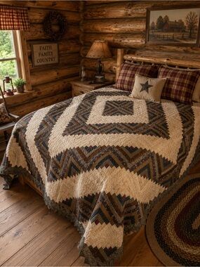Donna Sharp Rustic Patchwork Log Cabon Quilt Bedspread 2 shams